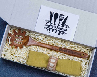 Spaghetti Löffel Geschenk Box, personalisierte Küchenutensilien, Servierutensilien aus Holz, Spaghetti Gabel aus Holz, Küchenwerkzeug für Sie