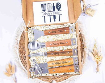 Personalized Kitchen Gadget Gift Set, Wooden Handle Utensils
