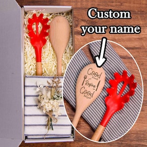 Personalised Baking Set, Engraved Wood Pasta Spoon, Cooking Gift, Silicone Pasta Spoon, New Home Gift, Serving Spoon, Baking Tool