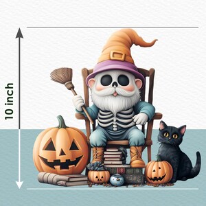 Lot de 10 images PNG squelette de nain d'Halloween citrouille effrayante, pile de livres Clipart imprimable par sublimation