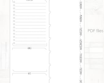Op de afbeelding: Een printbare plannerpagina met een to-dolijst, een sectie voor doelen en een sectie voor notities. De pagina bevat ook een kalender voor het jaar met de maanden januari tot en met december.