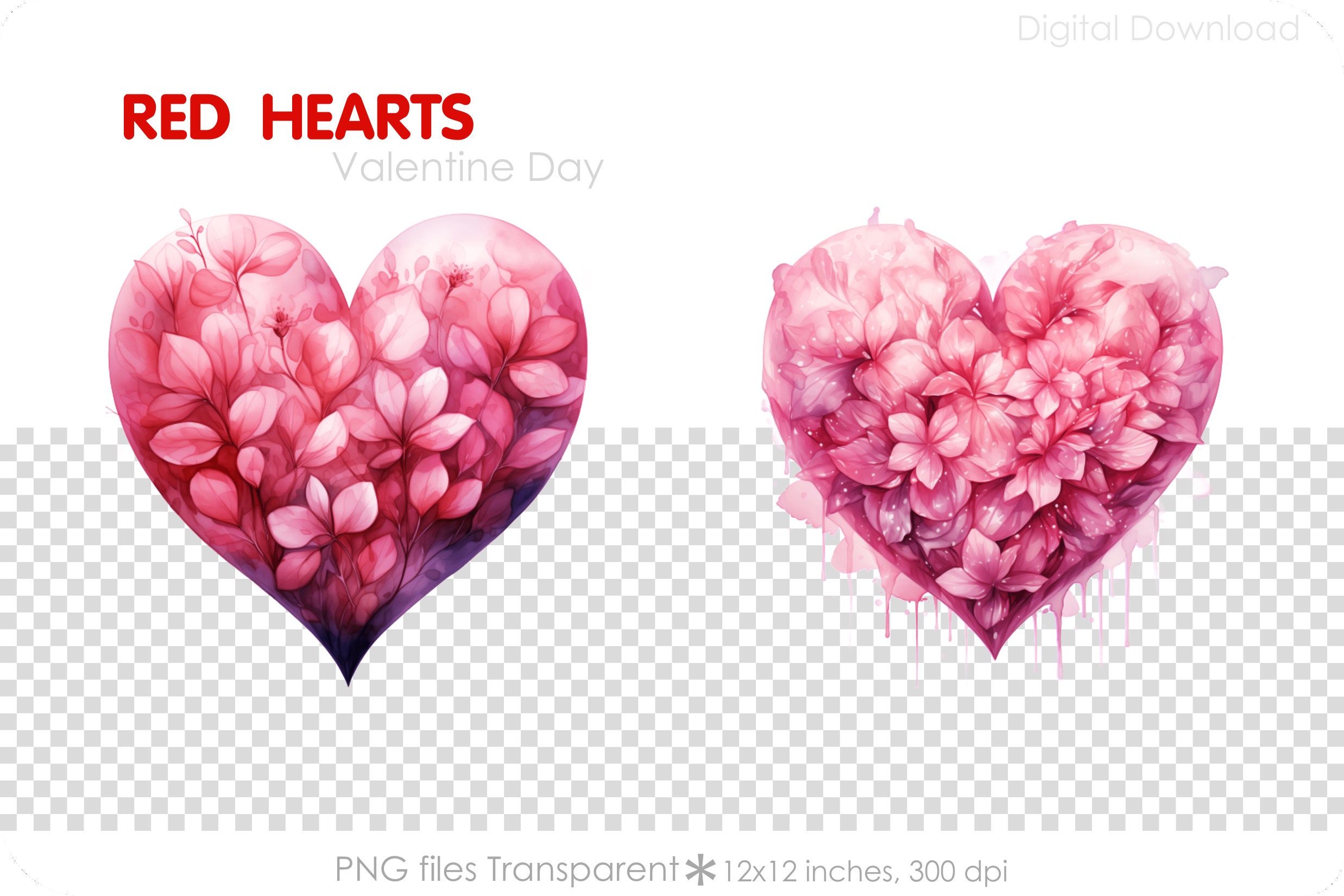 3D Red Heart PNG Clipart Bundle, Valentine's Day Designs (digital ...