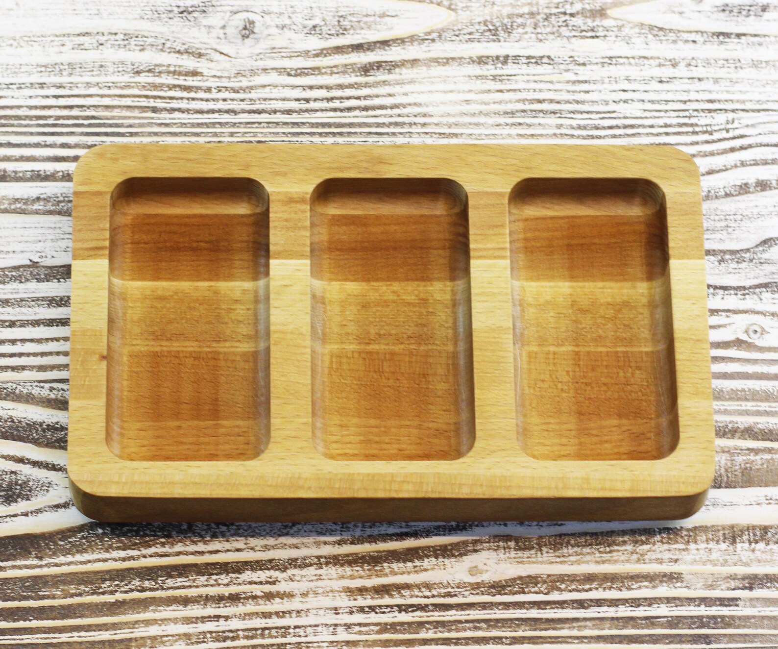 Wooden Snack Plate. Three sections. Etsy