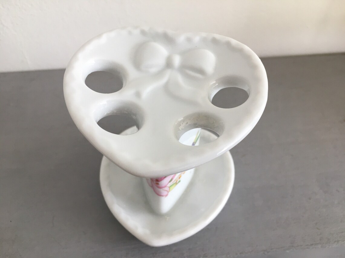 Vintage Ceramic Porcelain Toothbrush Holder White with Lily Etsy