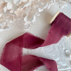 Silk Ribbon, Hand dyed, Cotton Silk,  Wedding Invitation Tie, Wax Stamp, Gift Wrap, Bridal Bouquet WINE
