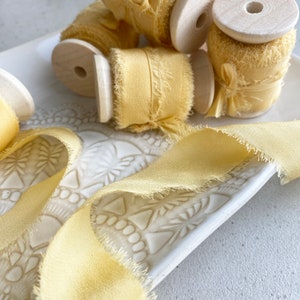 Silk Ribbon, Hand dyed, Cotton Silk,  Wedding Invitation Tie, Wax Stamp, Gift Wrap, Bridal Bouquet Yellow