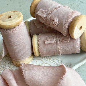 Fita de seda, tingida à mão, seda de algodão, gravata de convite de casamento, carimbo de cera, embrulho de presente, buquê de noiva 50mm rosa antiga