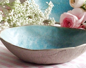 Large Blue Ceramic Serving Bowl, Turquoise Stoneware Bowl, Minimal Organic Pottery Salad Bowl, Ironstone Handmade Fruit Bowl, Wabi Sabi Dish