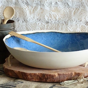 Extra Large Ceramic Bowl Indigo Blue Modern Rustic Stoneware Mixing Bowl Organic Pottery Salad Serving Bowl Handmade Wabi Sabi Fruit Bowl
