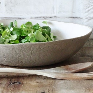Extra Large Ceramic Bowl: White Stoneware Pottery, Rustic Wabi Sabi Serving Bowl