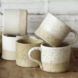 Beige White Ceramic Mug, Espresso Mug, Cappuccino Coffee Mug, Neutral Speckled Mug, Stoneware Mug, Organic Minimalist Pottery Mug, Wabi Sabi