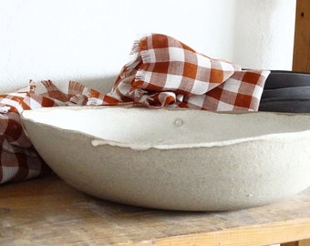 Extra Large Ceramic Bowl White Organic Pottery Bowl Modern Rustic Stoneware Mixing Bowl Salad Serving Bowl Handmade Wabi Sabi Fruit Bowl
