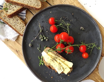 Black Ceramic Dinner Plate, Large Rustic Stoneware Plate, Organic Handmade Pottery Plate, Serving Plate, Modern Farmhouse Dinnerware