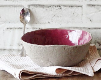 Pink Ceramic Serving Bowl, Breakfast Cereal Stoneware Bowl, Small Organic Pottery Bowl, Rustic Dinnerware Bowl, Minimal Pottery Side Dish