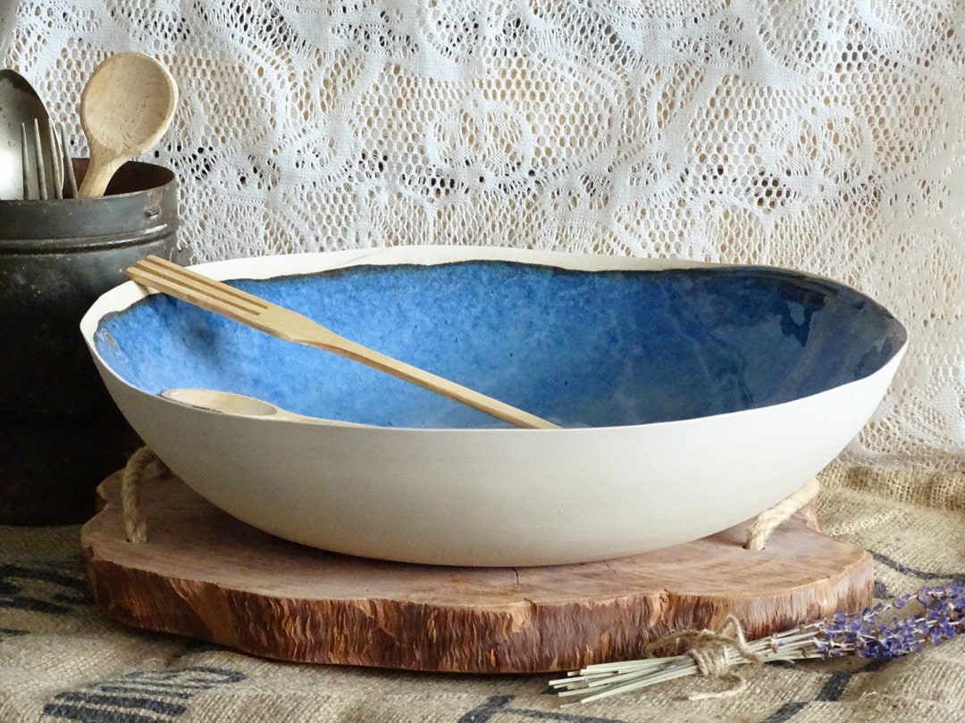 Extra Large Ceramic Bowl Indigo Blue Modern Rustic Stoneware Mixing