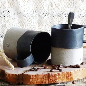 Black Gray Ceramic Mug Stoneware Mug Unique Coffee Mug Pottery Tea Cup Handled Rustic Crockery Mug Modern Minimalist Black Mug Matte Glaze