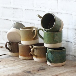 SECONDS Ceramic Mug, Espresso Mug, Cappuccino Coffee Mug, Green Brown Speckled Mug, Stoneware Mug, Organic Minimalist Pottery Mug, Wabi Sabi