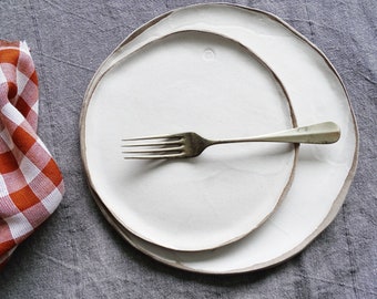 Black White Ceramic Lunch Plate, Dinner Plate, Stoneware Organic Minimalist Pottery Luncheon Side Plate Modern Farmhouse Natural Dinnerware