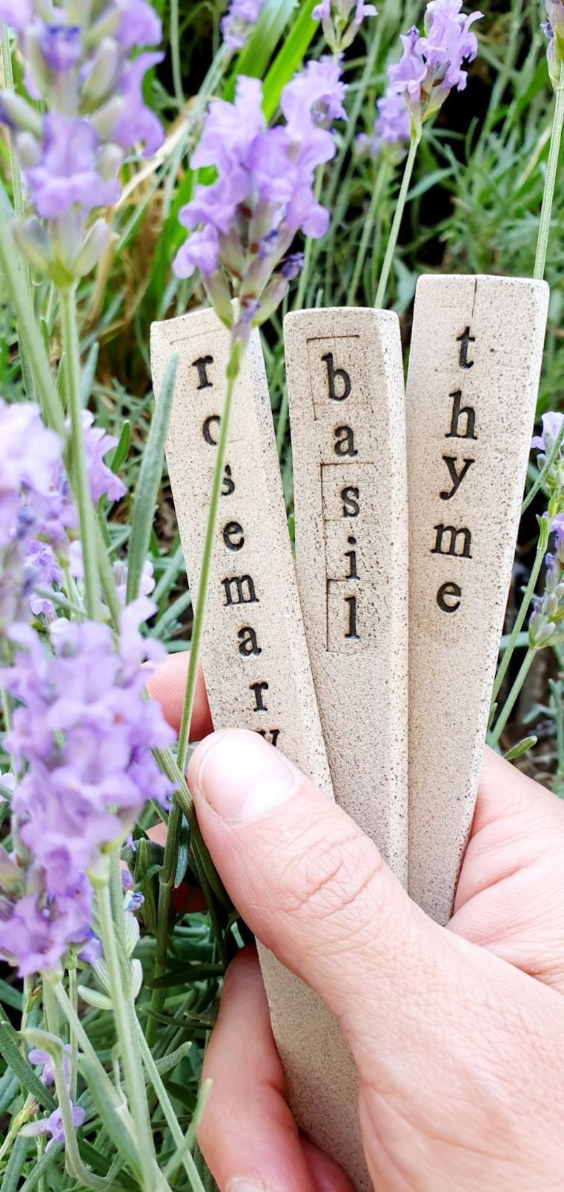 Pottery Herb Garden Markers Ceramic Rustic Flower Plant Markers Label Stoneware Vegetable Garden Tags Stakes Markers Farmhouse Garden Decor image 1