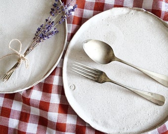 Organic White Ceramic Dinner Plate Rustic Pottery Plate Minimalist Pottery Plate Stoneware Dinnerware Salad Serving Plate Large Side Plate