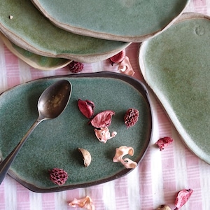 1 Green Ceramic Bread Plate Handmade Organic Pottery Side Plate Small Wabi Sabi Plate Stoneware Plate Minimalist Natural Rustic Dinnerware