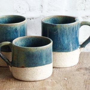 Blue Ceramic Mug, Minimalist Organic Pottery Coffee Mug, Stoneware Mug, Unique Rustic Crockery Mug, Handmade Ceramic Tea Cup, Ironstone Mug