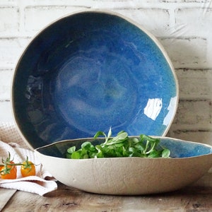 Extra Large Ceramic Bowl Indigo Blue Modern Rustic Stoneware Mixing Bowl Organic Pottery Salad Serving Bowl Handmade Wabi Sabi Fruit Bowl zdjęcie 2