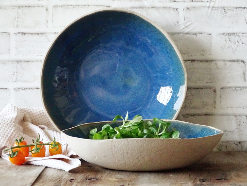 Extra Large Ceramic Bowl Indigo Blue Modern Rustic Stoneware Mixing Bowl Organic Pottery Salad Serving Bowl Handmade Wabi Sabi Fruit Bowl zdjęcie 2