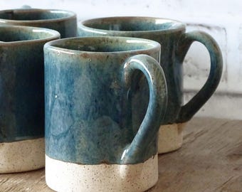 Handmade Tall Blue Stoneware Mug: Rustic Ceramic Coffee Cup