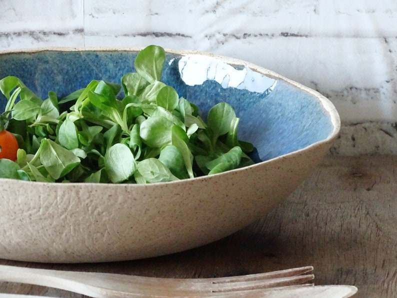 Extra Large Ceramic Bowl Indigo Blue Modern Rustic Stoneware Mixing Bowl Organic Pottery Salad Serving Bowl Handmade Wabi Sabi Fruit Bowl image 8