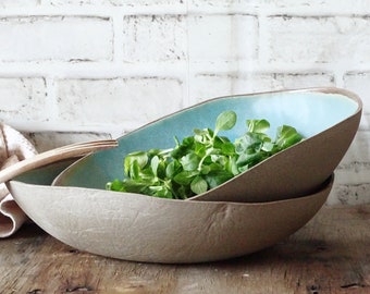 Extra Large Turquoise Stoneware Bowl: Blue Ceramic Serving Bowl, 12.2"