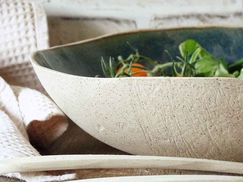 Extra Large Ceramic Bowl Indigo Blue Modern Rustic Stoneware Mixing Bowl Organic Pottery Salad Serving Bowl Handmade Wabi Sabi Fruit Bowl zdjęcie 6