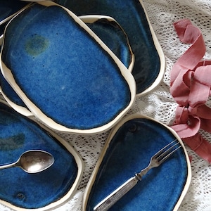 Indigo Blue Pottery Dessert Plate Ceramic Stoneware Dish Small Bread Plate Wabi Sabi Salad Serving Dish Handmade Rustic Farmhouse Dinnerware