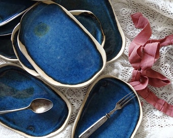 Indigo Blue Pottery Dessert Plate Ceramic Stoneware Dish Small Bread Plate Wabi Sabi Salad Serving Dish Handmade Rustic Farmhouse Dinnerware