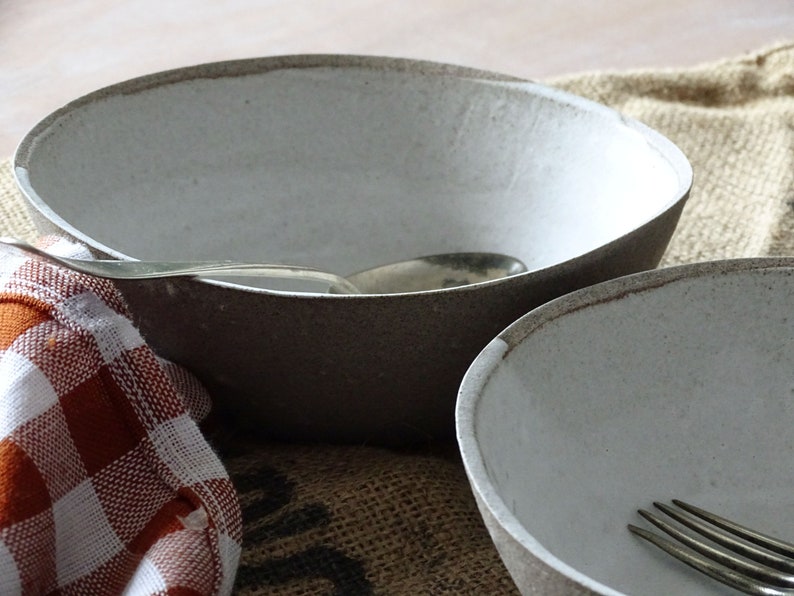 Rustic White Ceramic Bowl Wabi Sabi Bowl Salad Mixing Bowl Minimalist Stoneware Pottery Soup Bowl Organic Noodle Dish Breakfast Cereal Bowl image 3