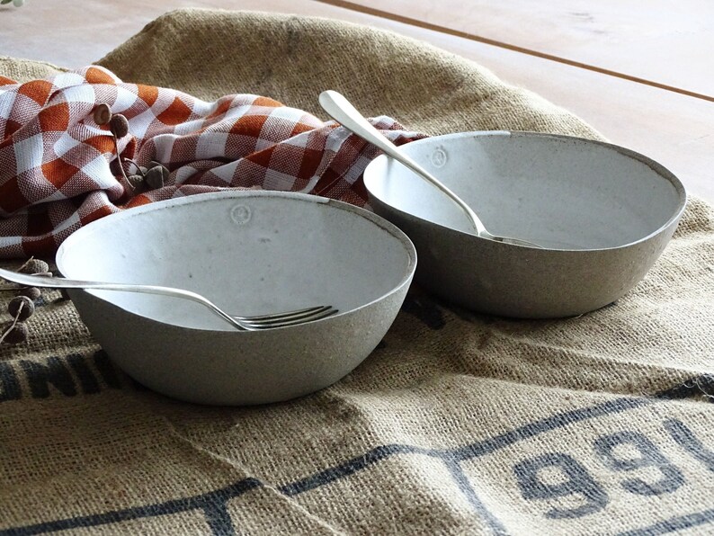 Rustic White Ceramic Bowl Wabi Sabi Bowl Salad Mixing Bowl Minimalist Stoneware Pottery Soup Bowl Organic Noodle Dish Breakfast Cereal Bowl set 2 bowls