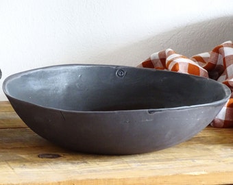 Extra Large Ceramic Bowl Black Organic Pottery Bowl Modern Rustic Stoneware Mixing Bowl Salad Serving Bowl Handmade Wabi Sabi Fruit Bowl