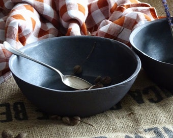 Small Black Ceramic Serving Bowl, Breakfast Cereal Stoneware Bowl, Organic Pottery Soup Bowl, Rustic Dinnerware, Minimal Pottery Side Dish