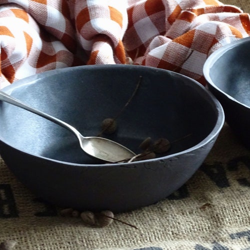 Black Ceramic Serving Bowl Pottery Handmade Housewarming Etsy
