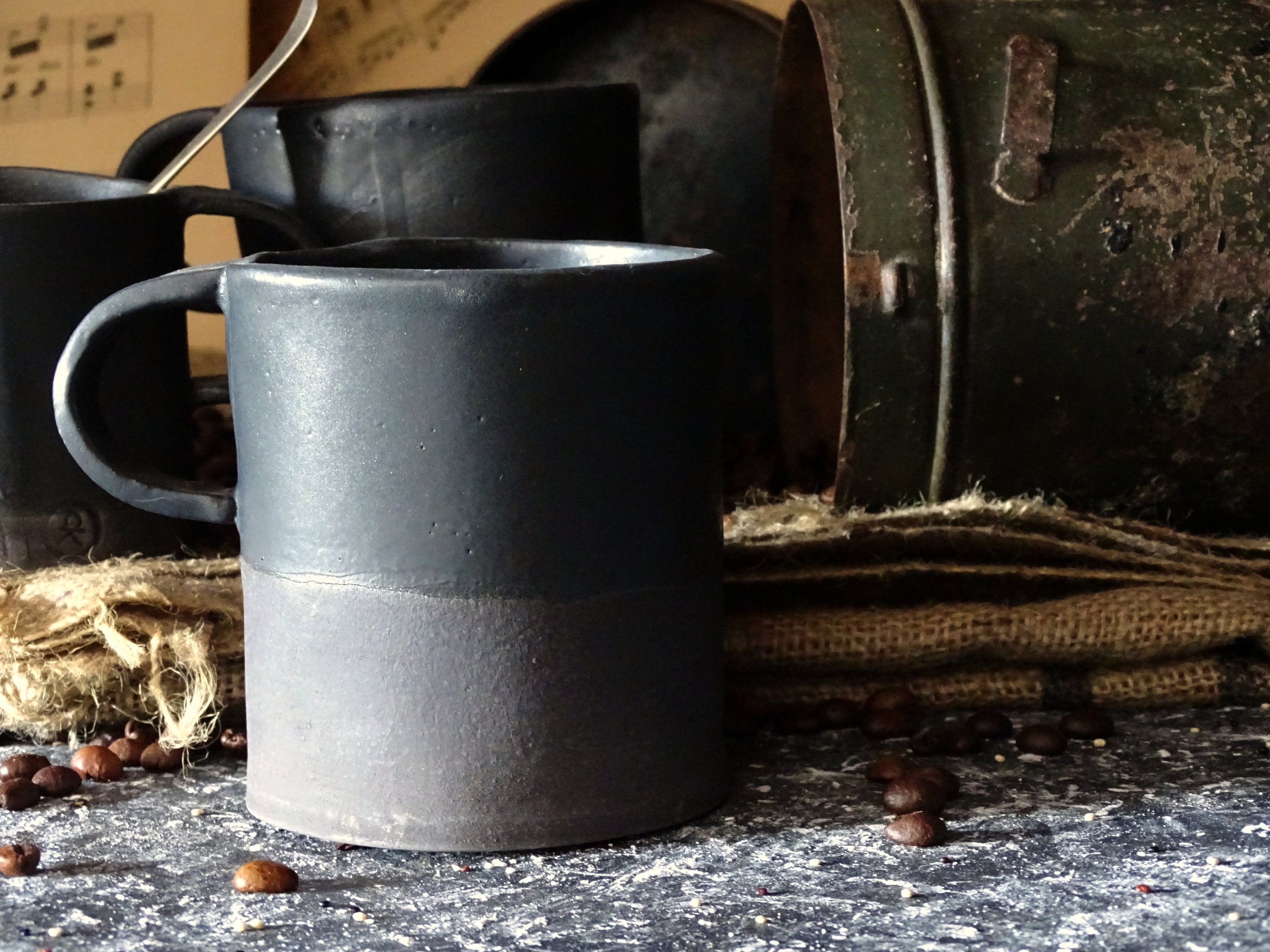 Black Ceramic Coffee Mug Handmade Stoneware Mug Rustic Pottery Etsy