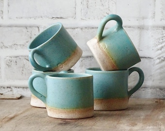 Turquoise Stoneware Coffee Mug: Rustic Ceramic Pottery Tea Cup