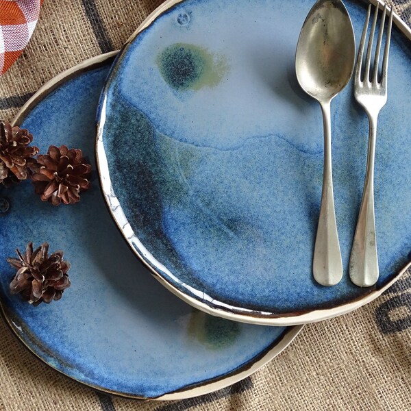 Blue Ceramic Dinner Plate Organic Large Rustic Plate Stoneware Serving Plate Ceramic Side Plate Pottery Salad Plate Minimalist Dinnerware