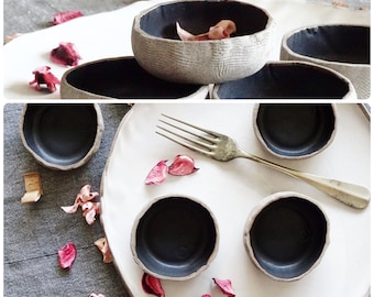 Rustic Stoneware Ramekin Set: Handmade Ceramic Pinch Bowls