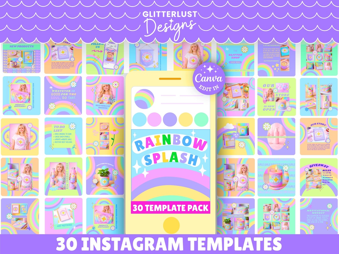 Pastel Rainbow Canva Instagram Templates, Social Media Posts (digital ...