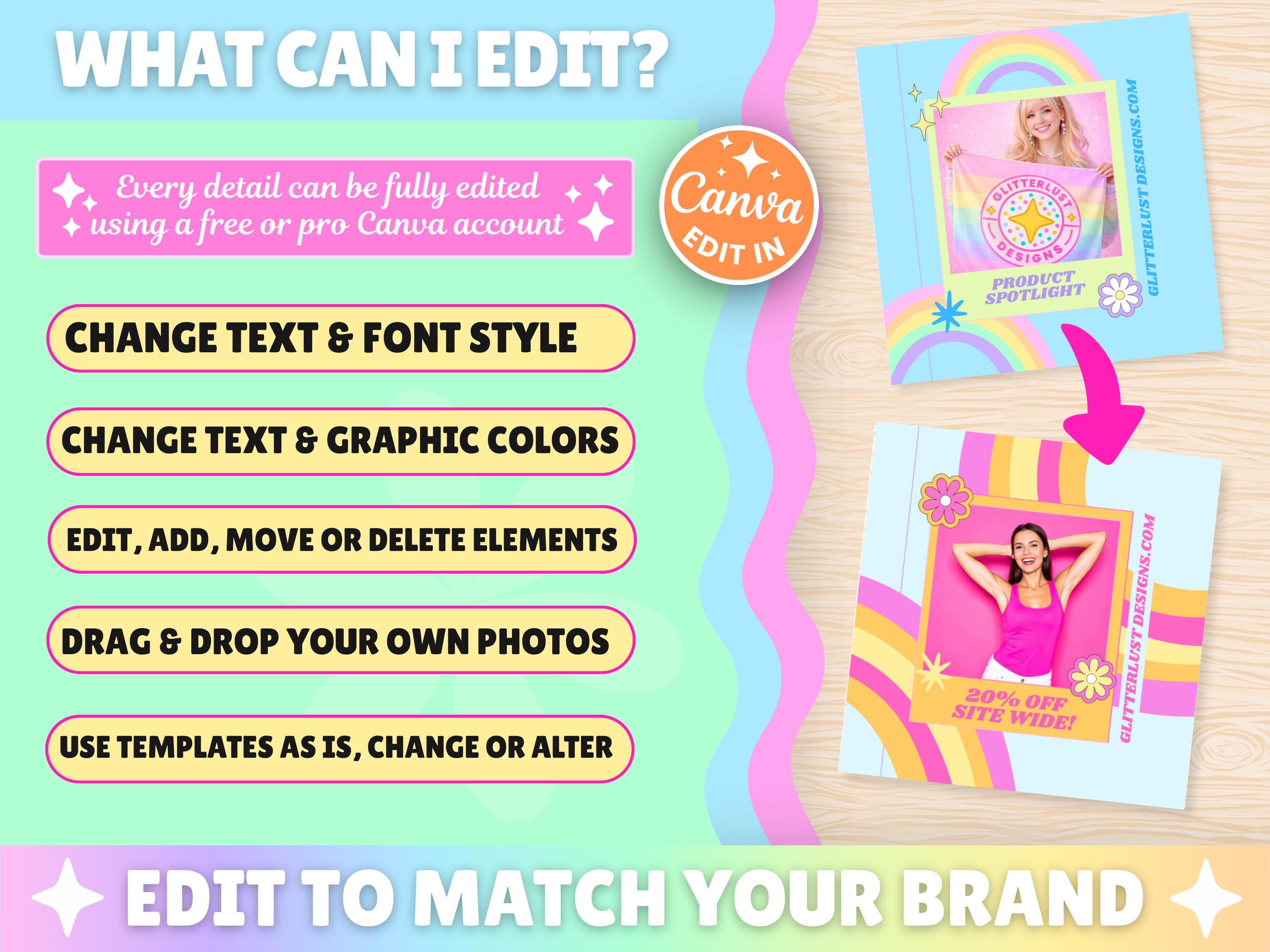 Pastel Rainbow Canva Instagram Templates, Social Media Posts (digital ...