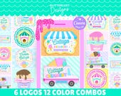 Ice Cream Shop Summer Canva Logo Template Bundle, Pastel Candy Branding Kit (Digital Download)