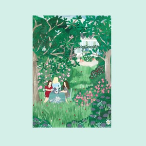 Carte postale 'Tea Party' | Amitié | Fête des Mères | jardin | Goûter au thé | Collages | Illustration
