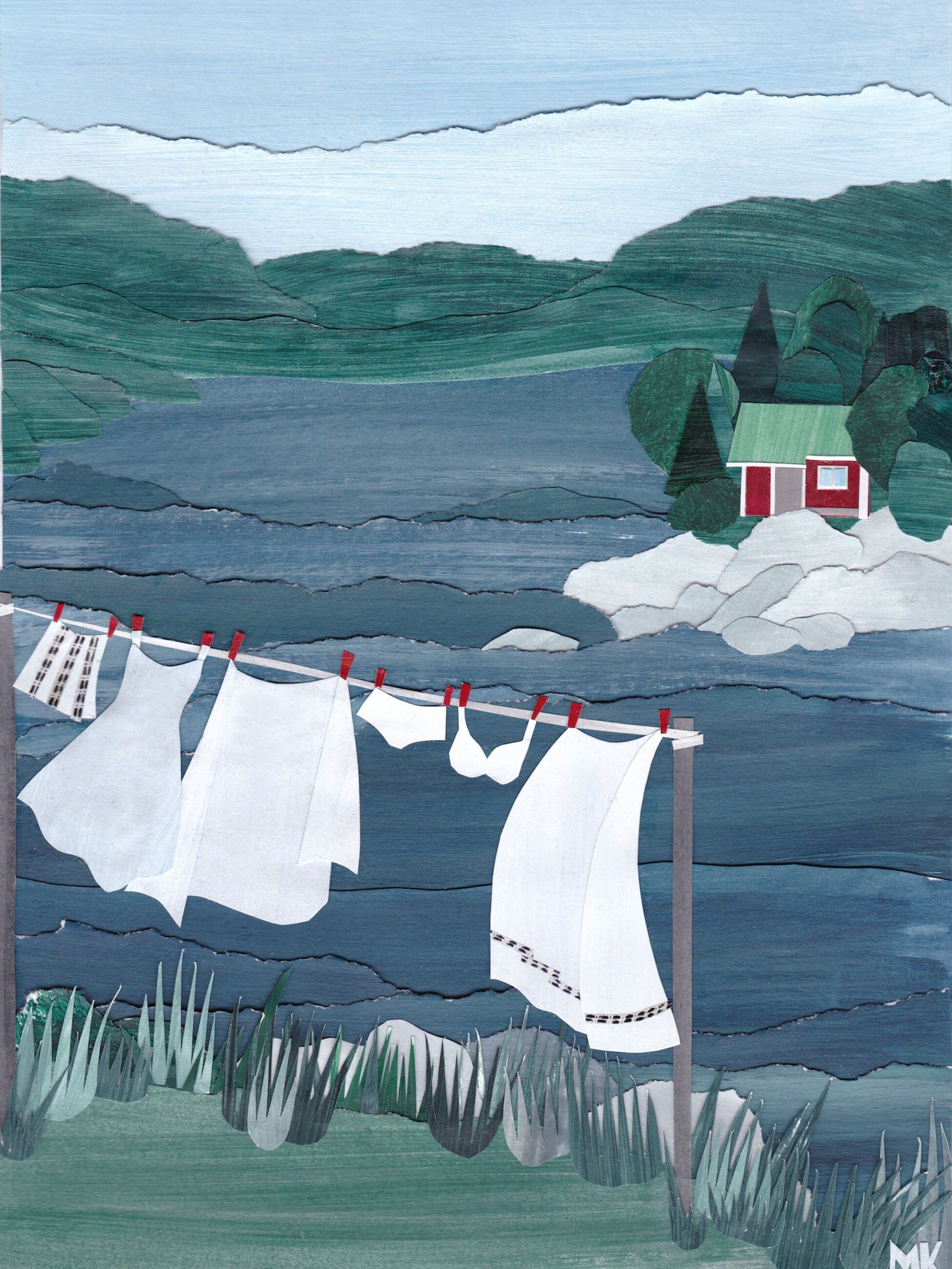 Laundry Day Art Print Collage Art Scandinavia Poster New Home Laundry