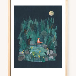Perdido en el bosque - zorro | impresión de arte collage ? Animales del bosque | ilustración del zorro | cartel de animales| aventura en el bosque |