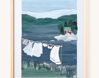 Laundry Day - Art Print | Collage art | Scandinavia poster | New Home | Laundry room art | Laundry Room decor